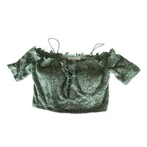 Mint Green Off-the-Shoulder Lace Crop Top, Size L